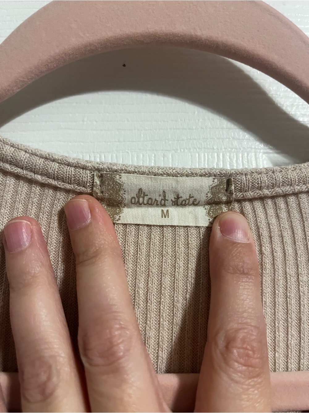 Altar'd State | Taupe Ribbed V-Neck Peplum Top - Sz Medium - Picture 5 of 9